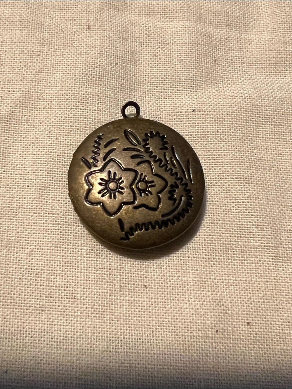 Vintage Brass Floral Locket Pendant - Gold Tone